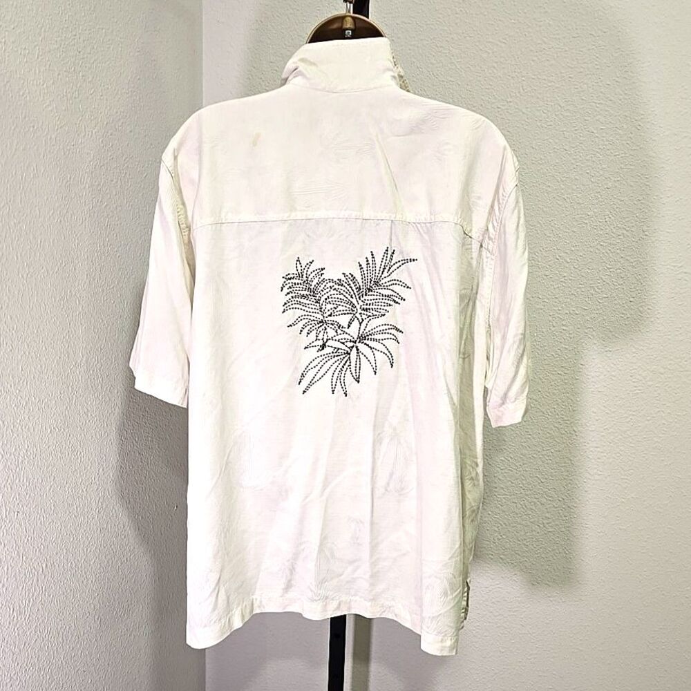 Pussers West Indies Silk Cream Shirt Womens Sz 2X Boxy Embroidered Floral Travel